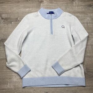 Stitch Golf‎ Sweater Mens Medium Light Blue 1/4 Zip 100% Merino Wool Pullover